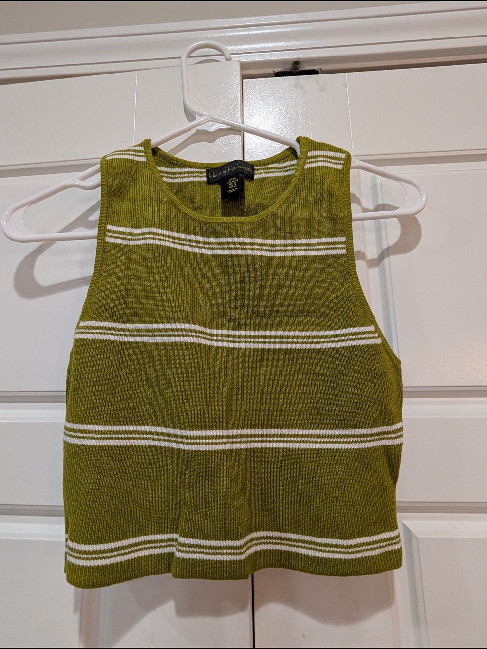 House of Harlow 1960 Olive Green Stripe Ribbed Crop Tank Top Size M EUC